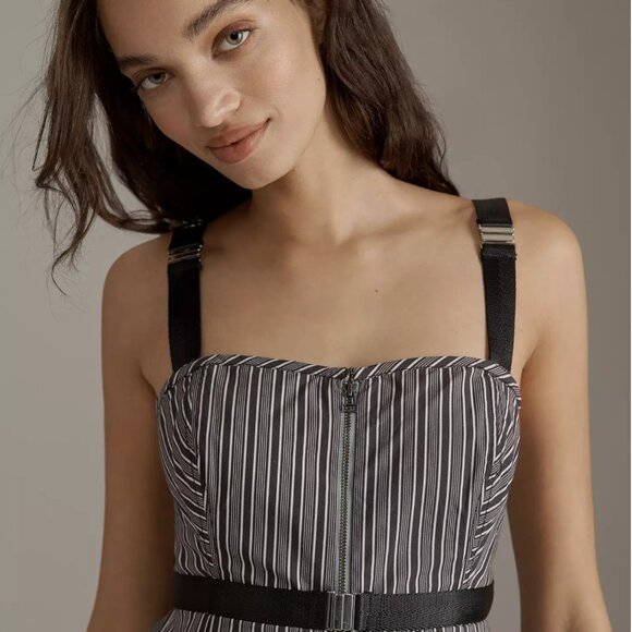 NWT By Anthropologie Black & White Stripe Square-Neck Asymmetric Romper Dress S - Picture 3 of 16